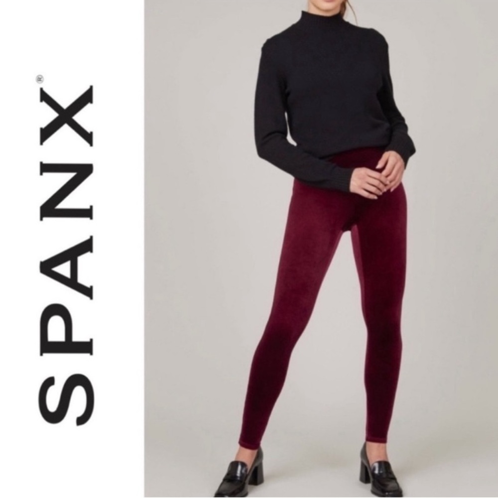NWT Spanx Velvet Leggings Rich Burgundy Size Large